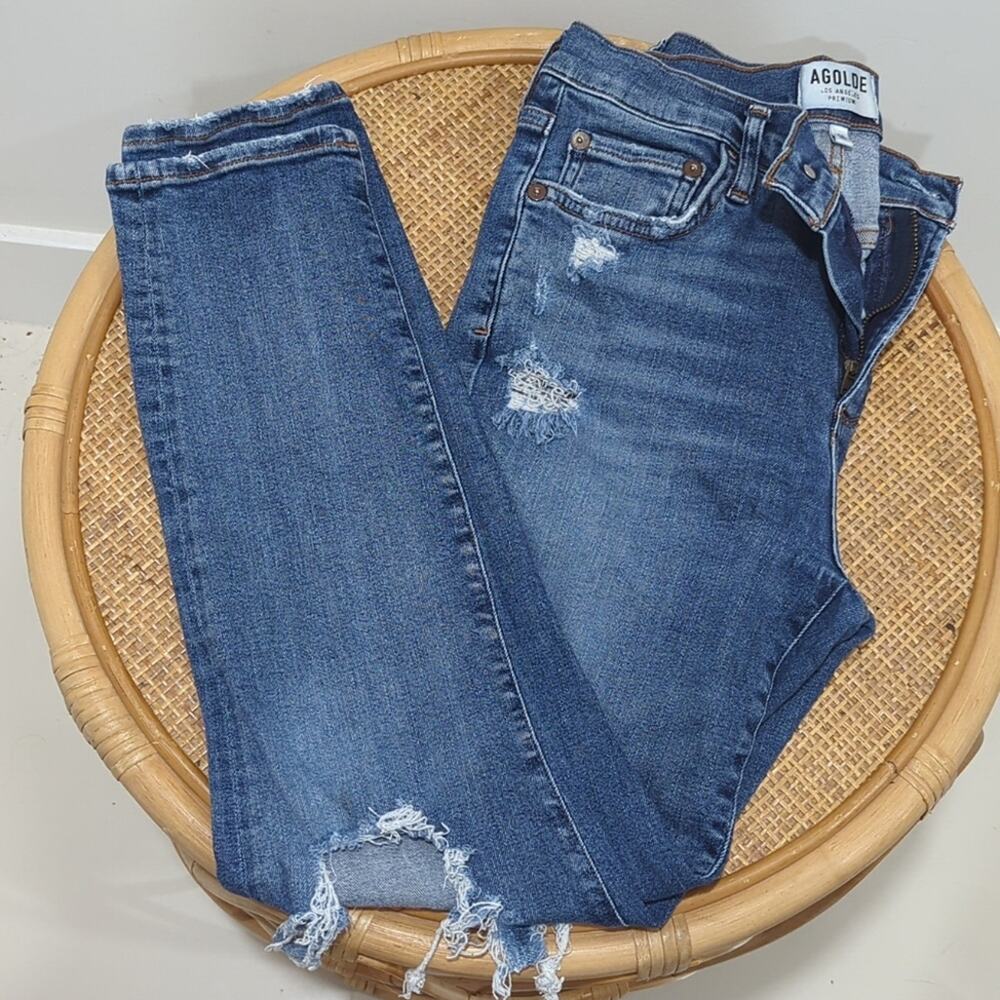 AGOLDE Sophie High Rise Skinny Crop in "Spite" Distressed Denim Women's Size 29 - Picture 2 of 8